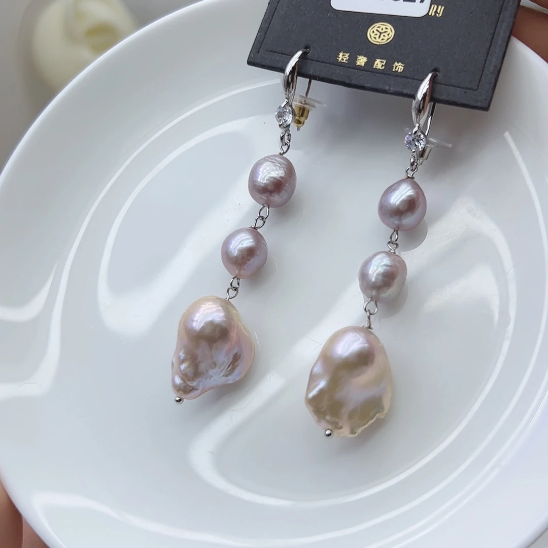 淡水珍珠耳饰银S925镶嵌