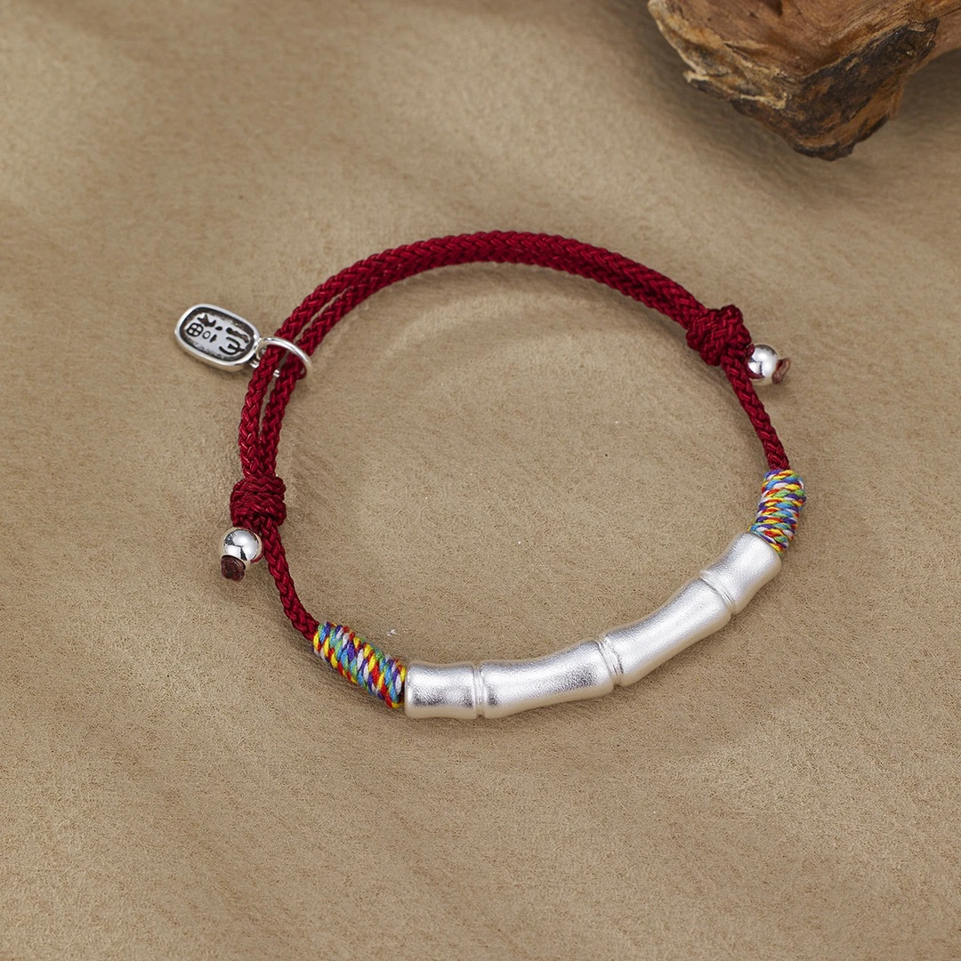 足银手链 SL071—红绳竹节手链 银色饰品 无礼盒