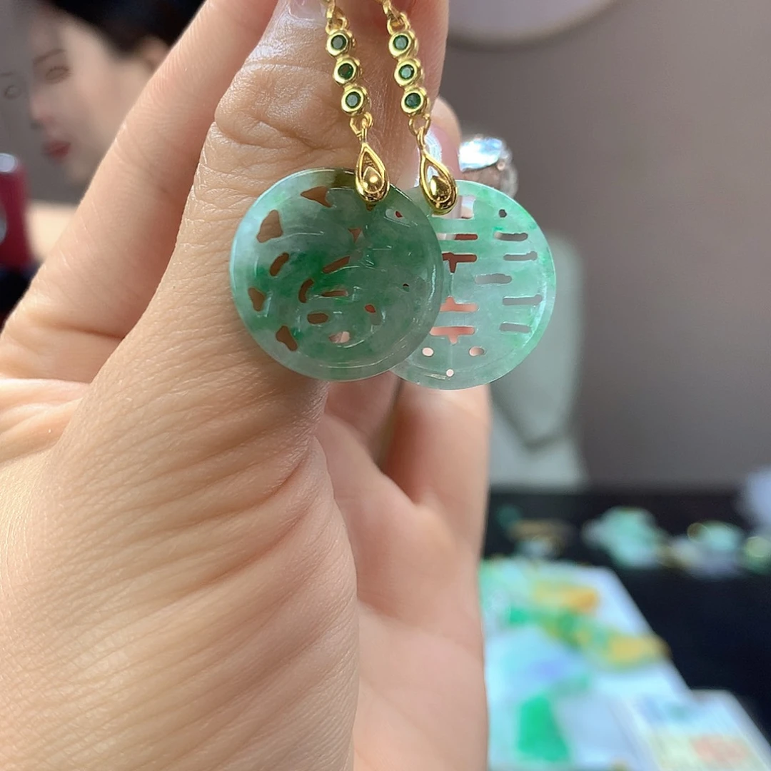 翡翠银S925镶嵌耳饰翡翠