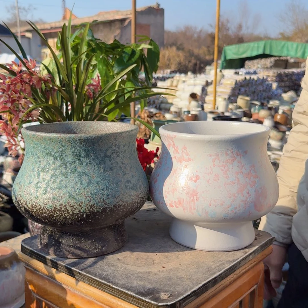 紫砂花盆口18高19（两个胖精灵绿泡泡和粉姹寂