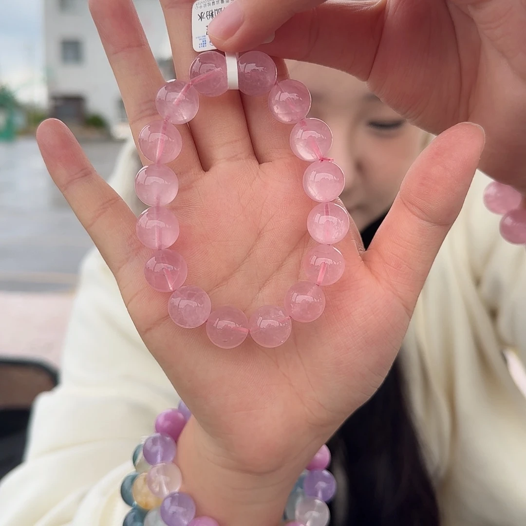 榕***树未镶嵌手链芙蓉石粉水晶13m