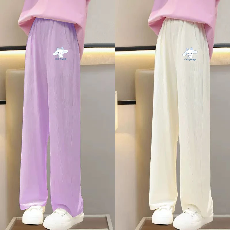 夏天新款冰丝防蚊女童阔腿裤休闲薄款直筒中大童长裤儿童夏装裤子