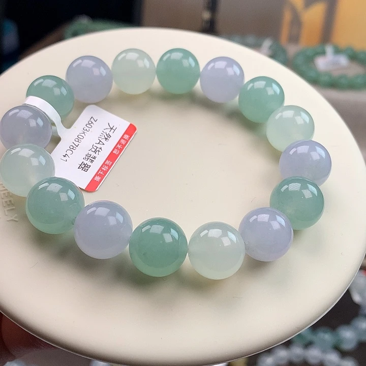 翡翠未镶嵌手链冰润色浓马卡龙，漏