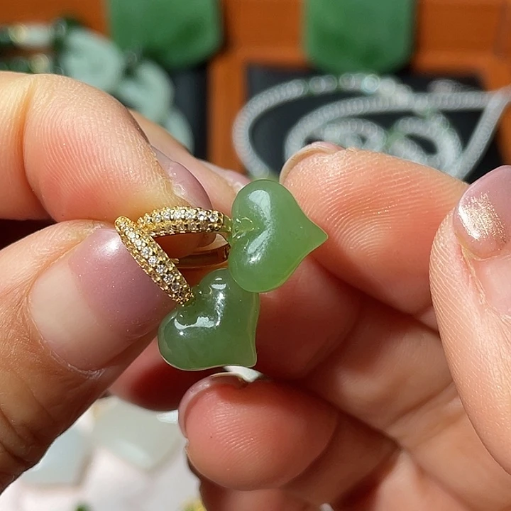 和田玉（碧玉）银S925镶嵌耳饰