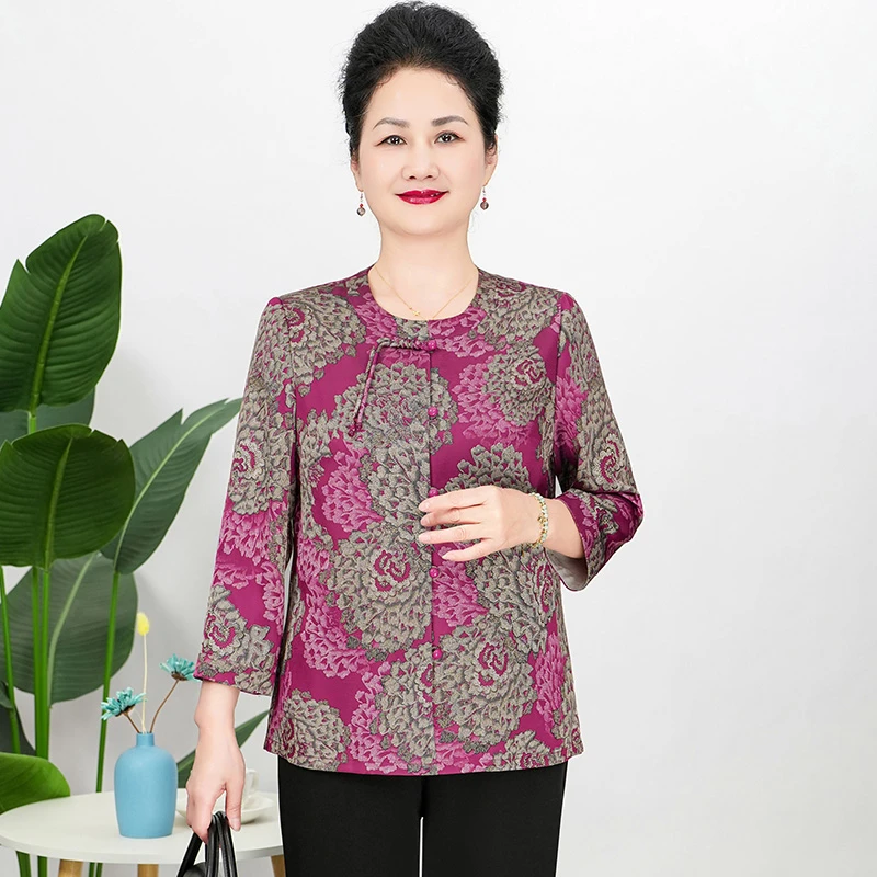华太太妈妈装夏季宽松大码洋气国风印花中老年女装奶奶装B5930