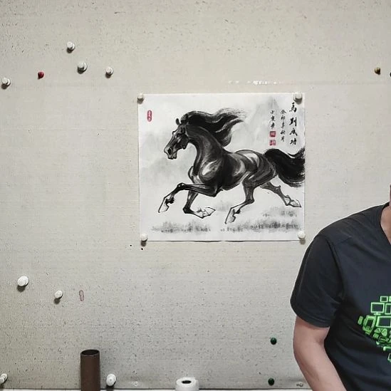 横款周士宸水墨写意奔马作品