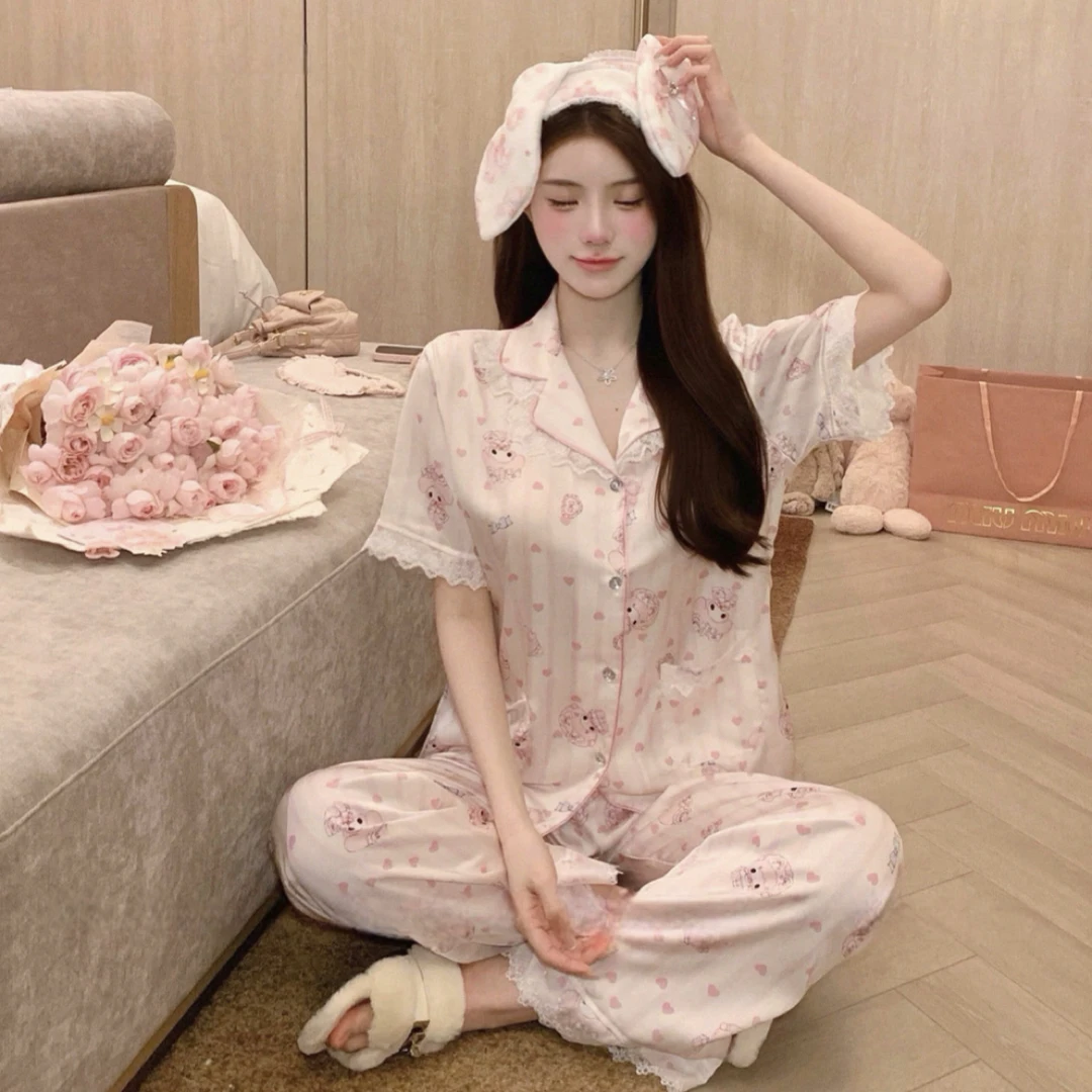 【美乐蒂】夏季甜美风薄款睡衣套装吊带女凉感短袖可外穿网红家居服