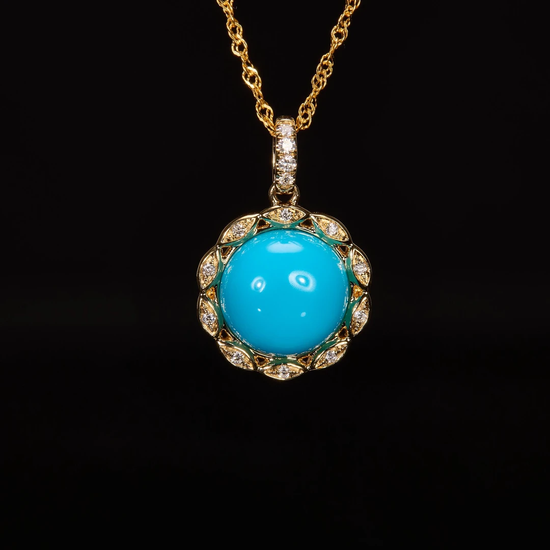 如苑珠宝18K金绿松石吊坠/3.69,10mm/睡美人/原矿