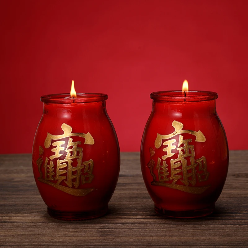 招财进宝蜡烛燃烧48小时加厚玻璃适合店面公司点燃