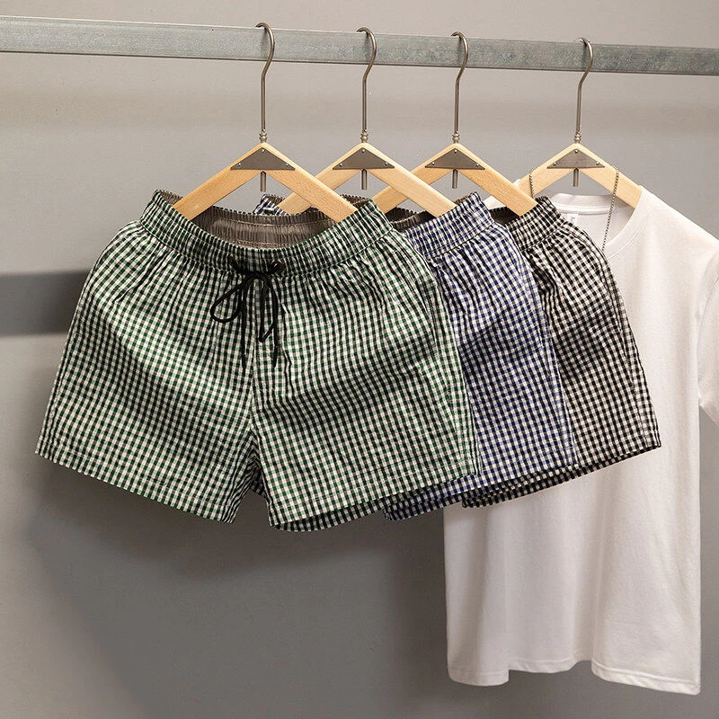 格子短裤男三分夏季外穿薄款速干潮牌高端带内衬运动休闲沙滩泳裤