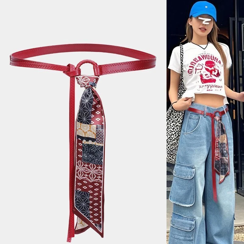 丝巾腰带丝带腰链皮带嘻哈朋克复古美式装饰新款牛仔裤红色高级X