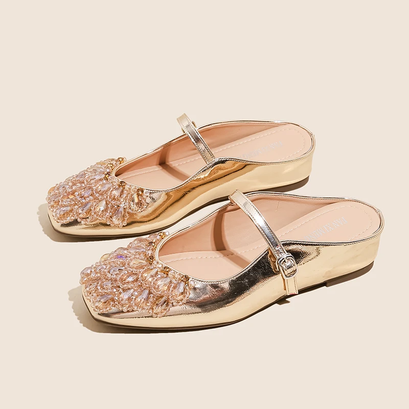 春夏新款浅口中空手工串珠时尚百搭平底内增高百搭凉鞋拖鞋外穿