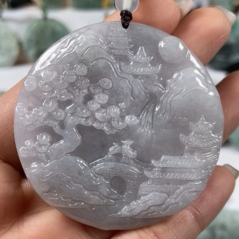 翡翠颈饰未镶嵌山水牌福利翡翠