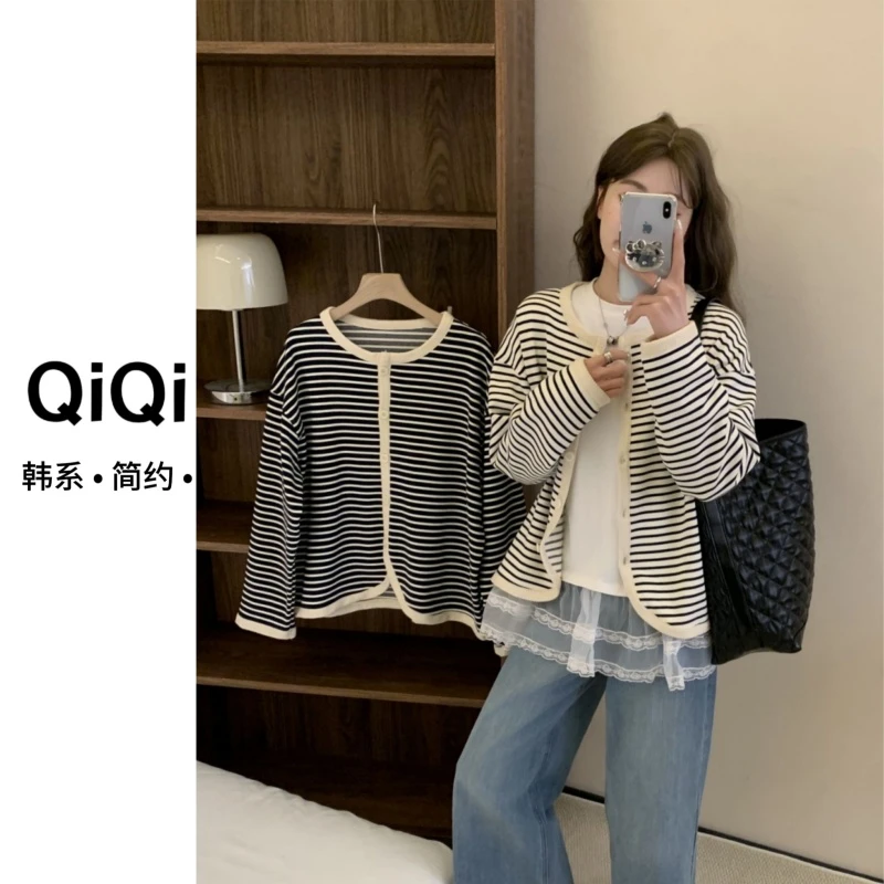 七七定制【Z小咸女装】2025时尚春款外套女别致休闲上衣条纹开衫252