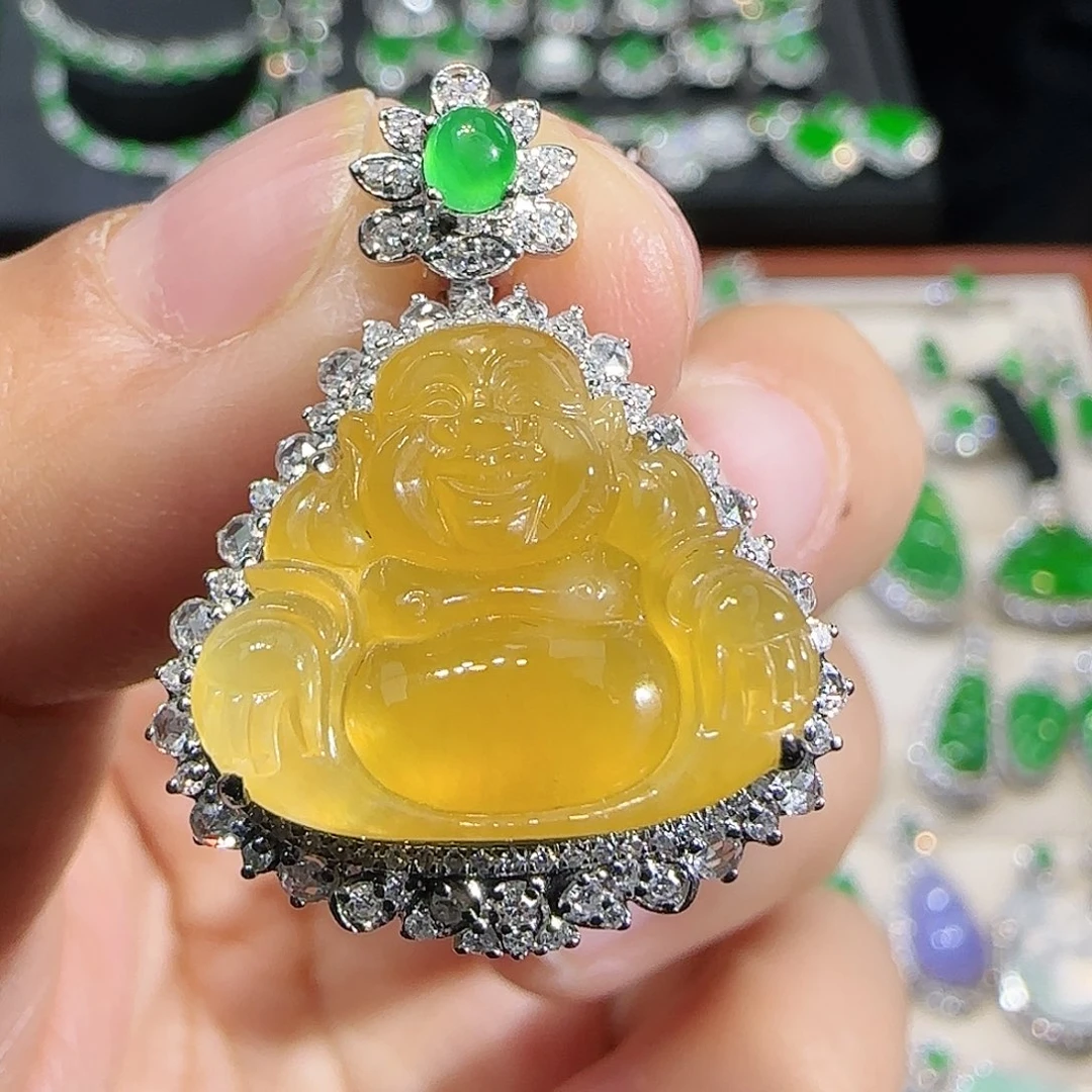 翡翠吊坠(不含链)18K金镶嵌