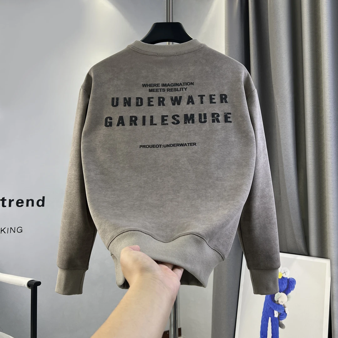 男士2025秋季时尚潮款上衣男植绒青春圆领扎染长袖修身卫衣【9621】