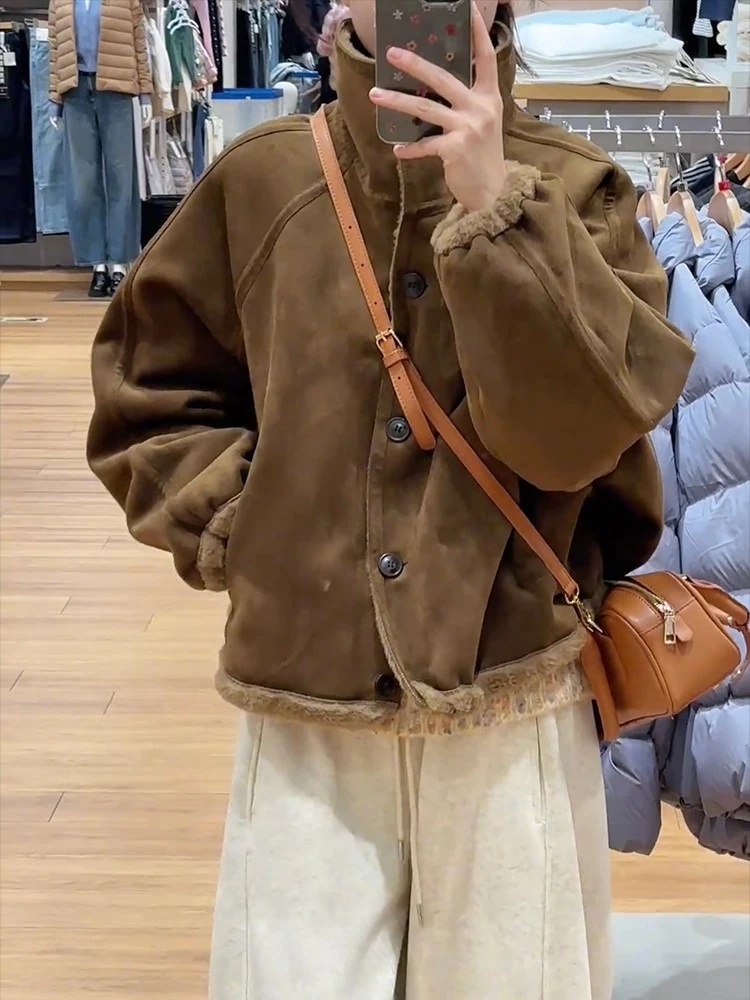 加绒加厚毛绒外套女2025秋冬新款小个子毛毛一体保暖上衣时尚外套