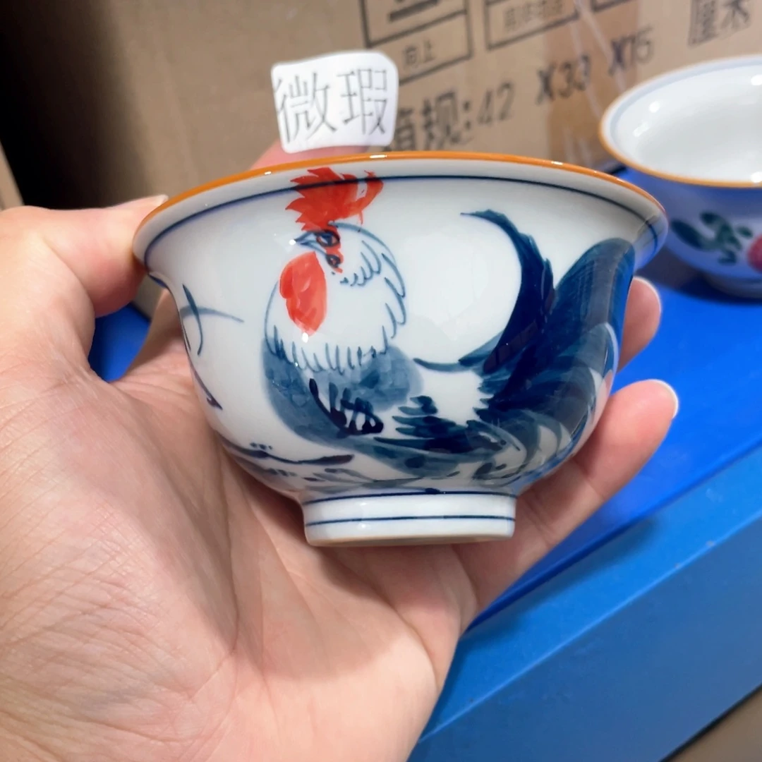 釉下手绘茶具微瑕
