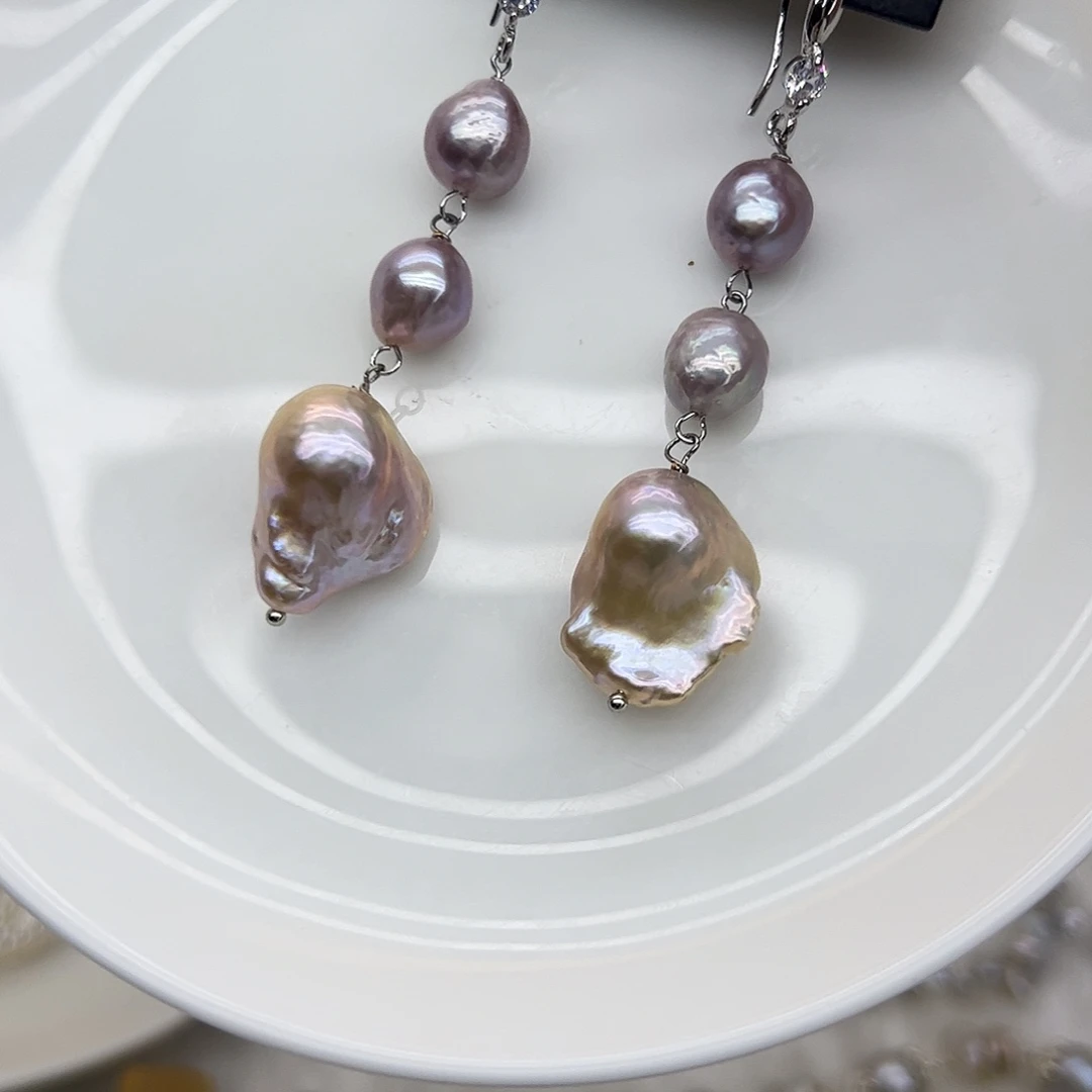 银S925镶嵌耳饰淡水珍珠