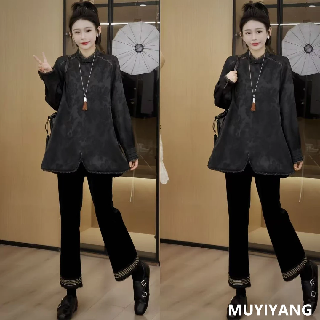 【玄纹】设计感小众复古提花加厚高定版打底衫 衣长76 25-665#