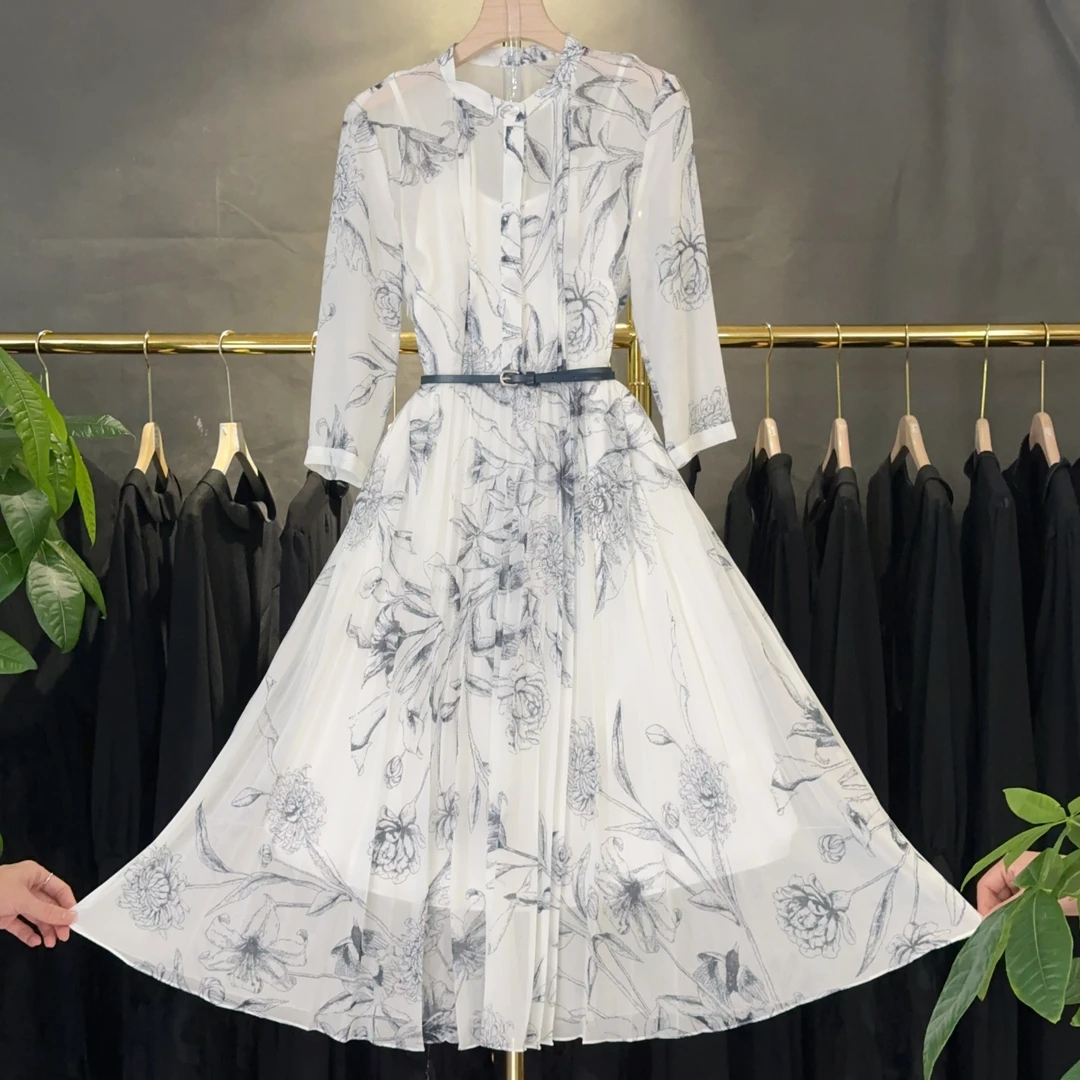 【RG5505】2025年新款碎花显瘦气质ins轻奢收腰长款连衣裙