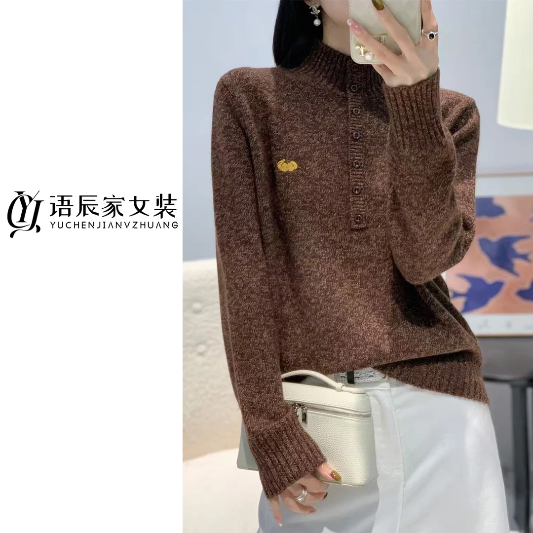 【蜜熊绒╭ 花纱】~高定版！南瓜刺绣半高领毛衣打底衫女针织衫B1628