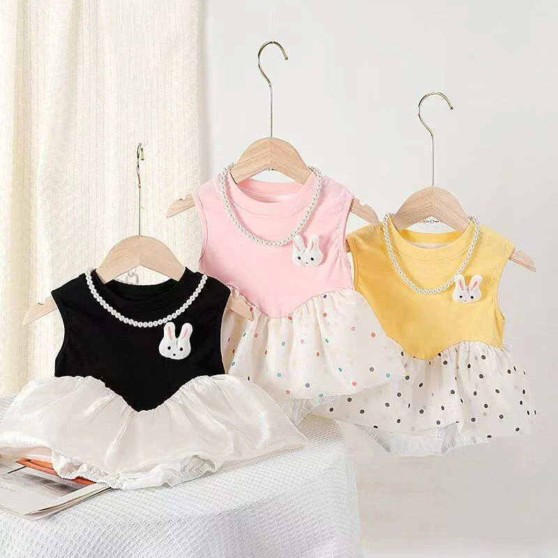 女童儿童2025夏季洋气百搭韩版波点新款宝宝背心公主风潮服