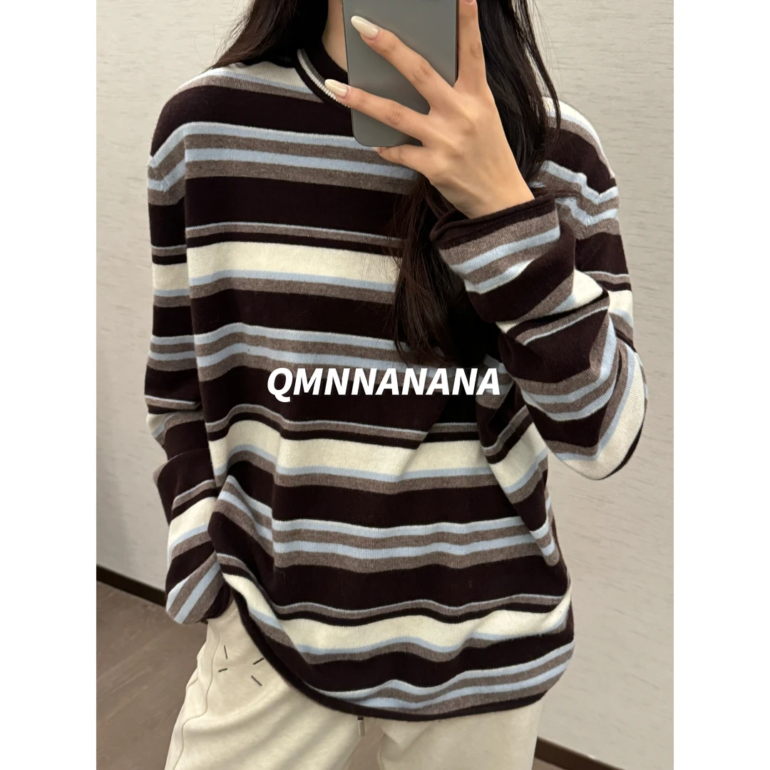 QMNNANANA S25'学院'绵羊毛圆领条纹显瘦打底长袖MY00719