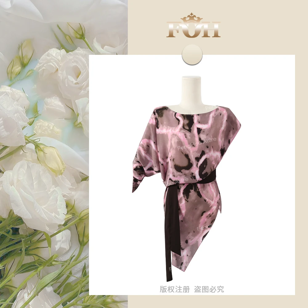 【封后轻奢设计】小众设计个性气质不规则印花衬衫6612