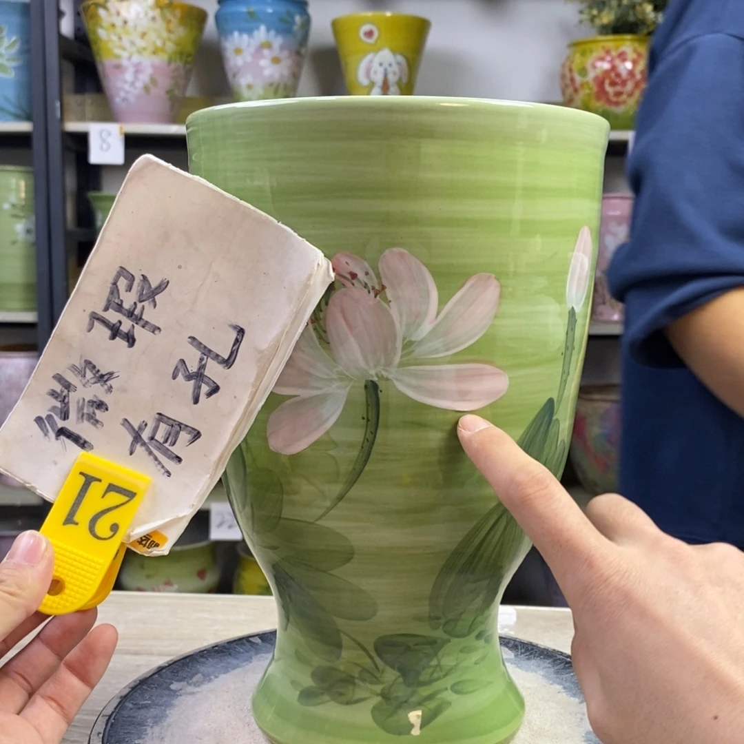 玫***茶景德镇手绘陶瓷花盆