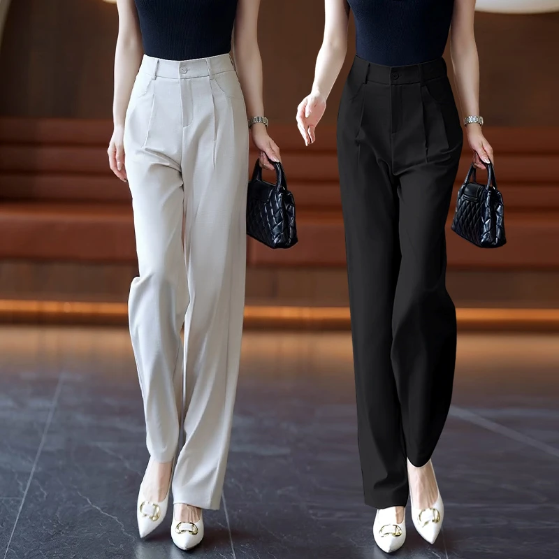 窄版阔腿裤女2025春夏秋季新款休闲小个子高腰垂感直筒西裤9353B