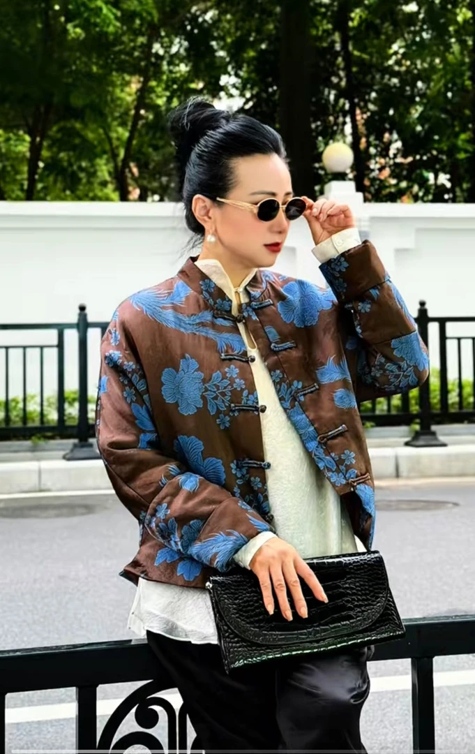 【22C699】提花常规款直襟花纹厚款立领上衣民族风重磅棉服