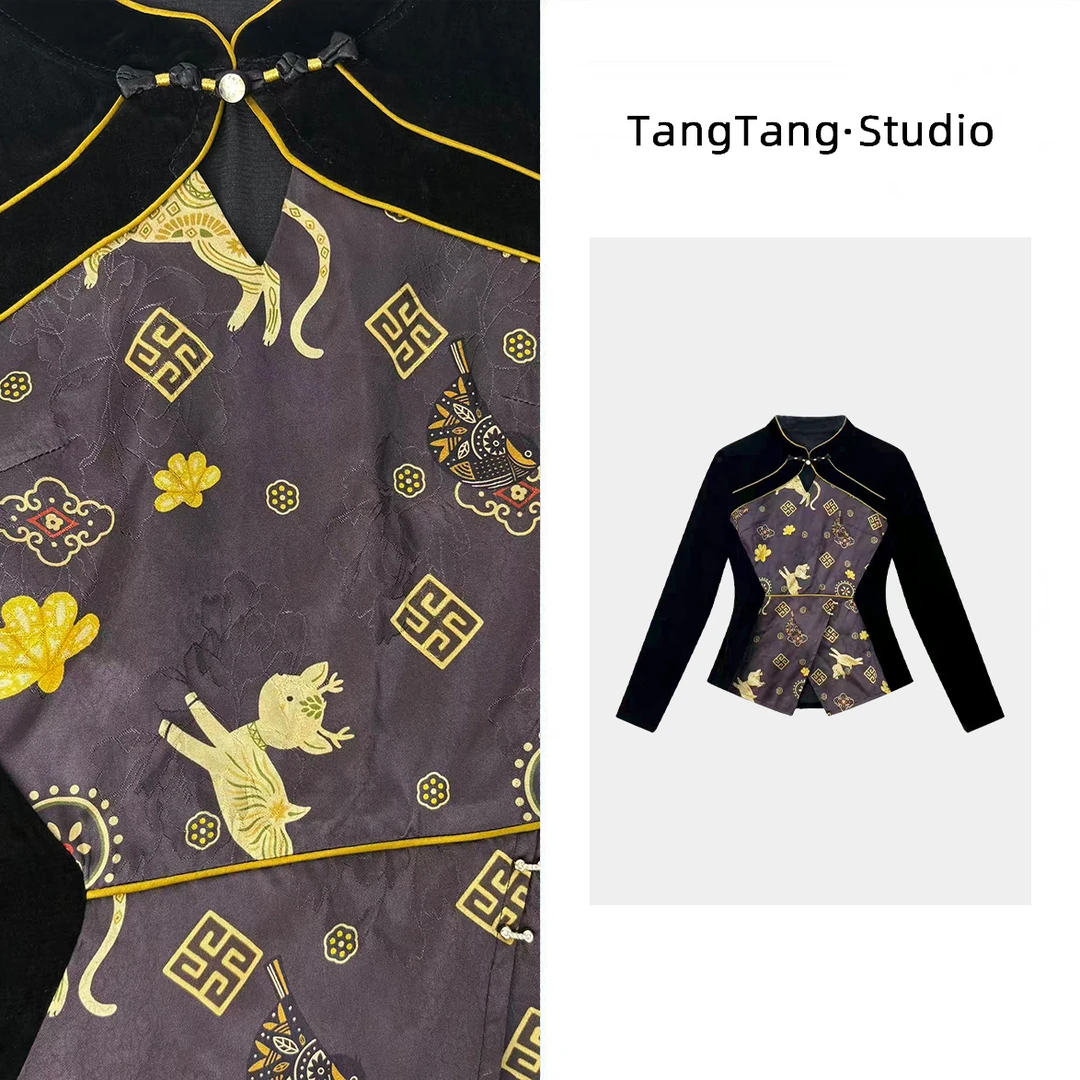 【TangTang·Studio】紫鹿国风丝绒百搭时尚显瘦女装上衣-2510582