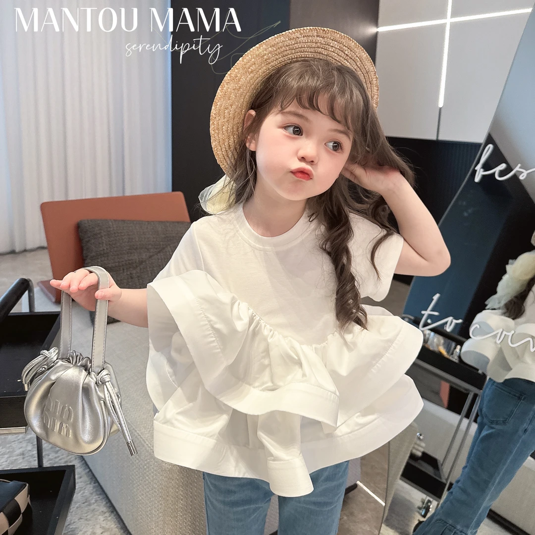 2【Mt studio】【现货】设计感花边造型短袖T恤女童夏季洋气少女上衣