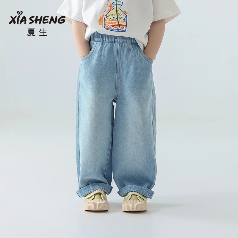 夏生莱赛尔软牛仔裤男女童复古休闲长裤宽松直筒裤子儿童春装新款