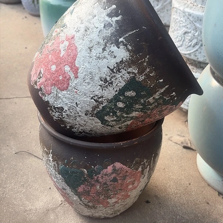 紫砂茶碗油画两个口径20*20