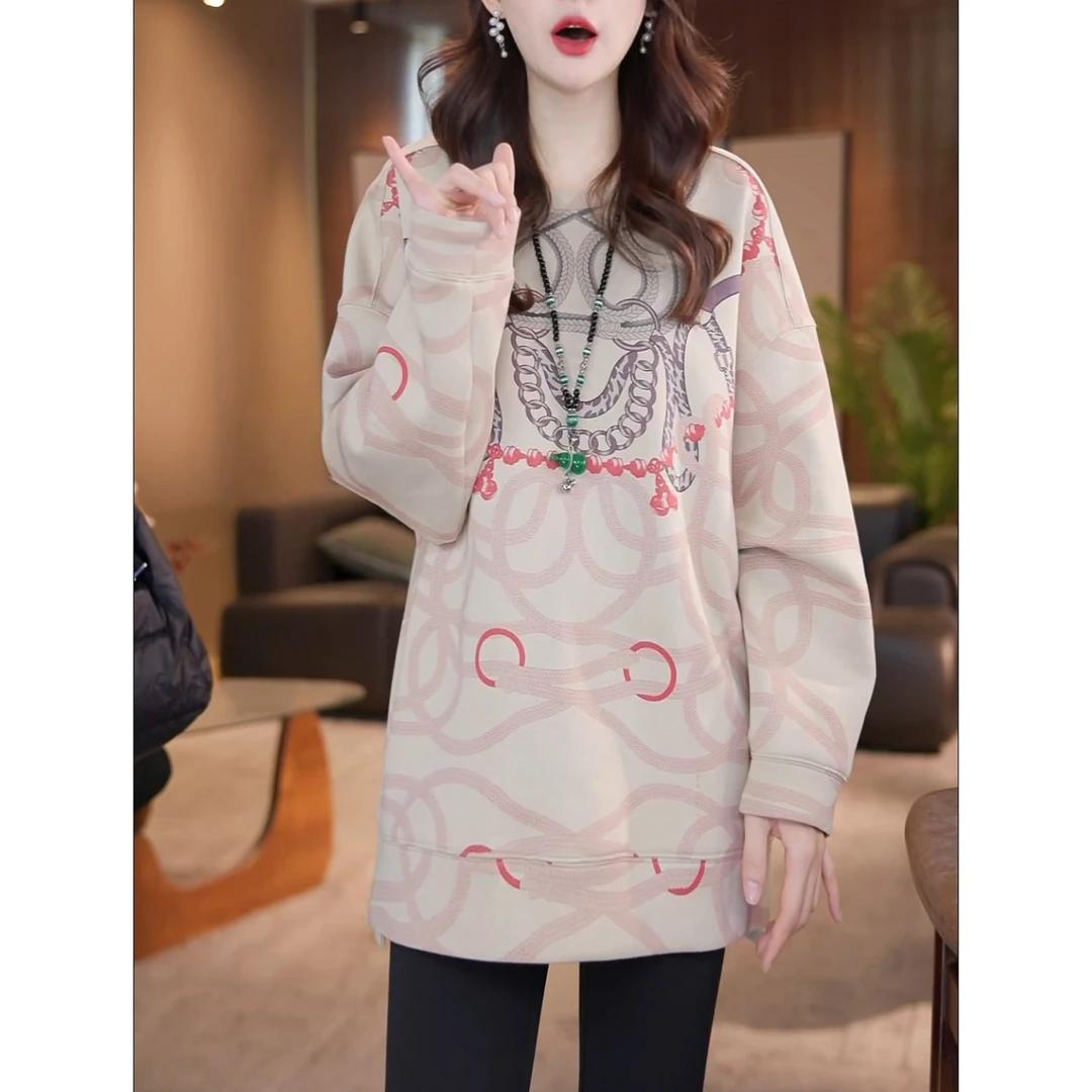 2025秋冬季新款时尚洋气保暖长袖上衣宽松显瘦百搭加绒加厚卫衣女