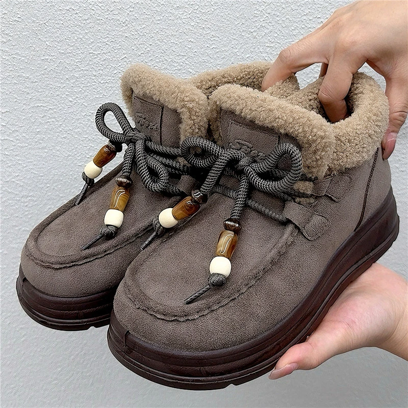 老北京布鞋冬季加绒袋鼠鞋复古百搭勃肯鞋保暖轻便防滑毛毛女棉鞋