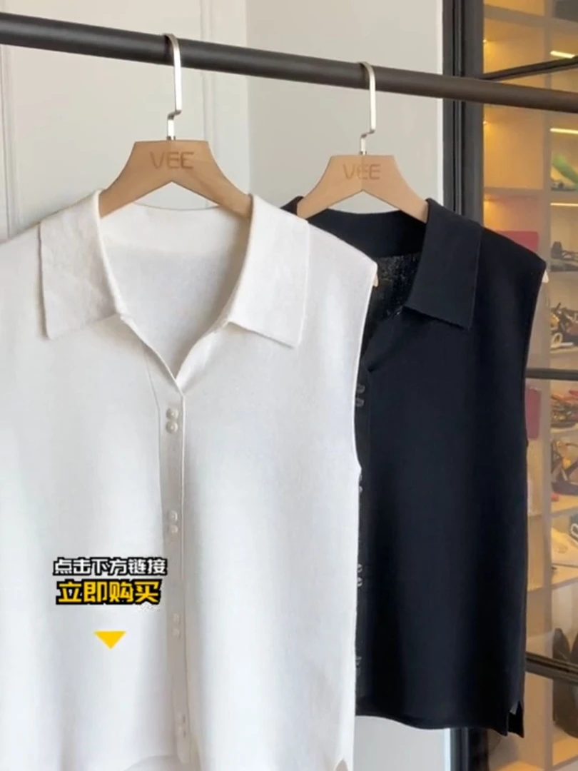 百搭风休闲风轻职风潮流风背心打底显瘦翻领无袖简约