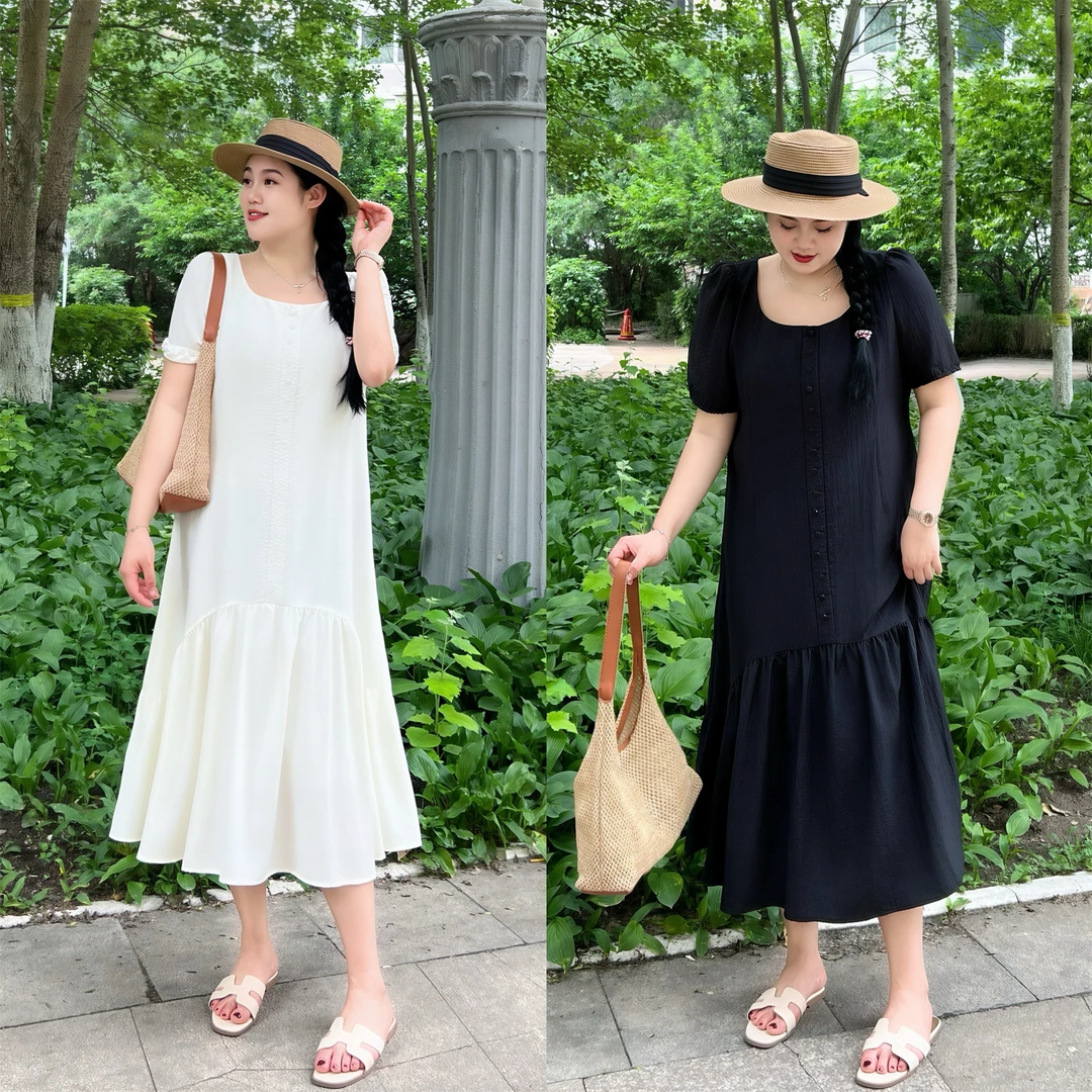 塞纳假日 / 法式简约通勤连衣裙15089花契大码200斤胖mm气质百搭