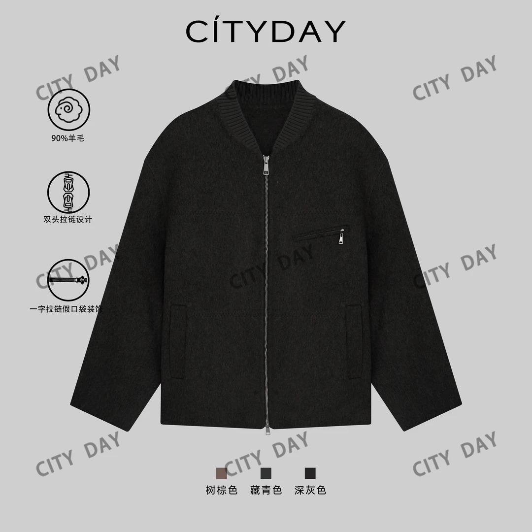 CityDay【楠哥】隐奢·骆驼绒羊毛混纺 双面呢棒球领外套男 8577