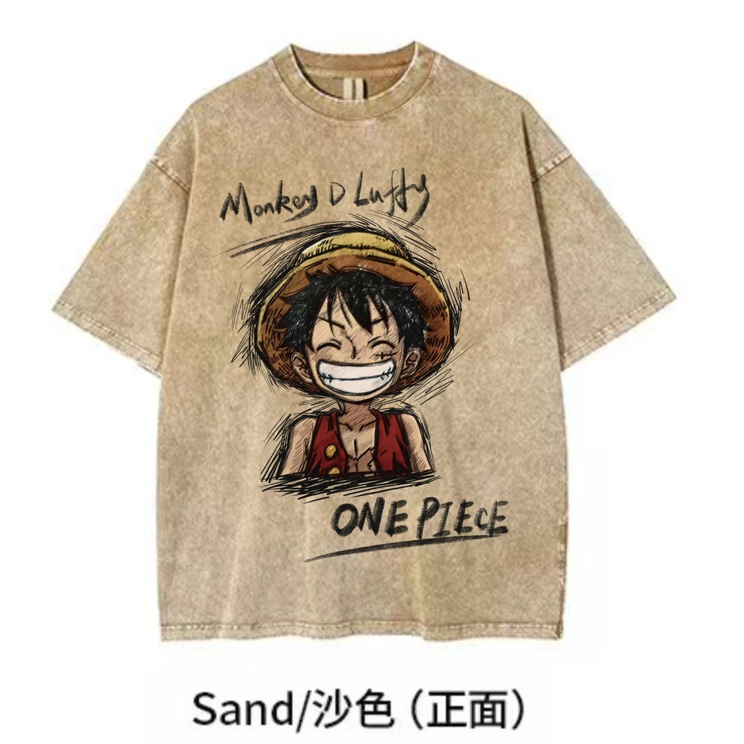 【签名路飞】}KiKiTee oversize洗水做旧风宽松260g纯棉手绘T恤男