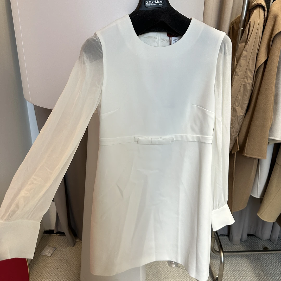 全新未使用 MaxMara 真丝纱袖包臀连衣裙 女款 白色
