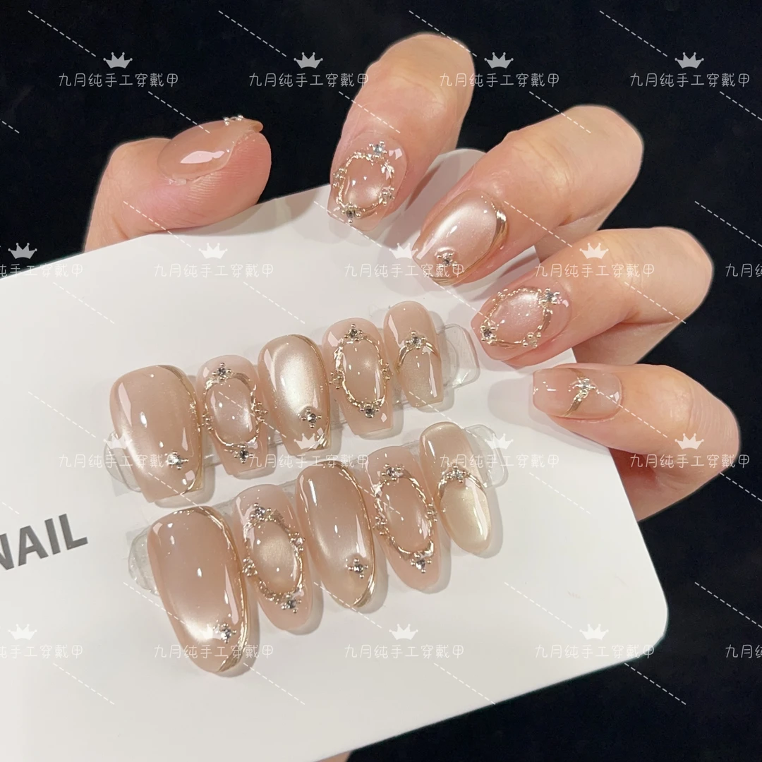 【梦幻粉琉璃】纯手工穿戴甲美甲贴片可拆卸指甲贴片10片装