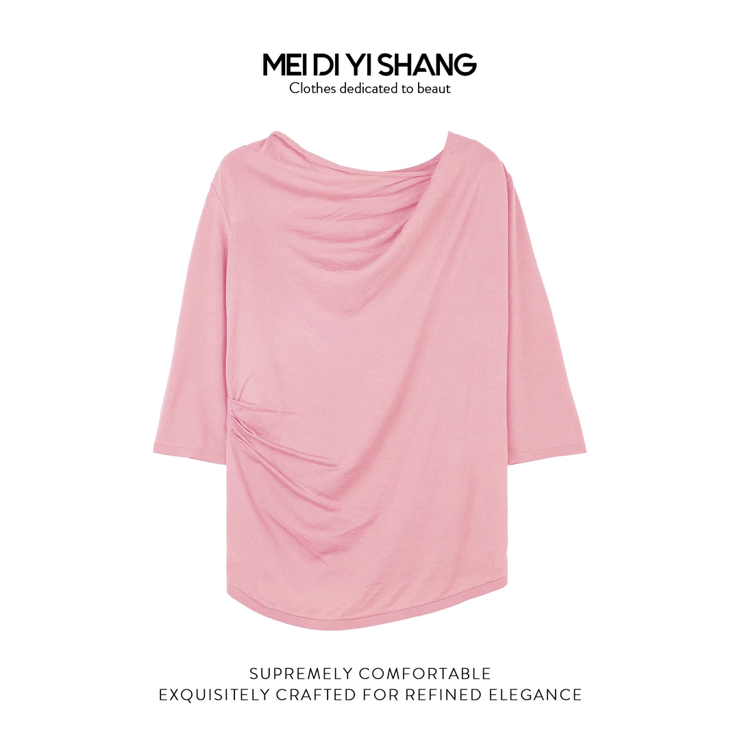 MDYS夏季新品薄款透气荡领轻奢气质百搭纯色短袖针织衫女F011