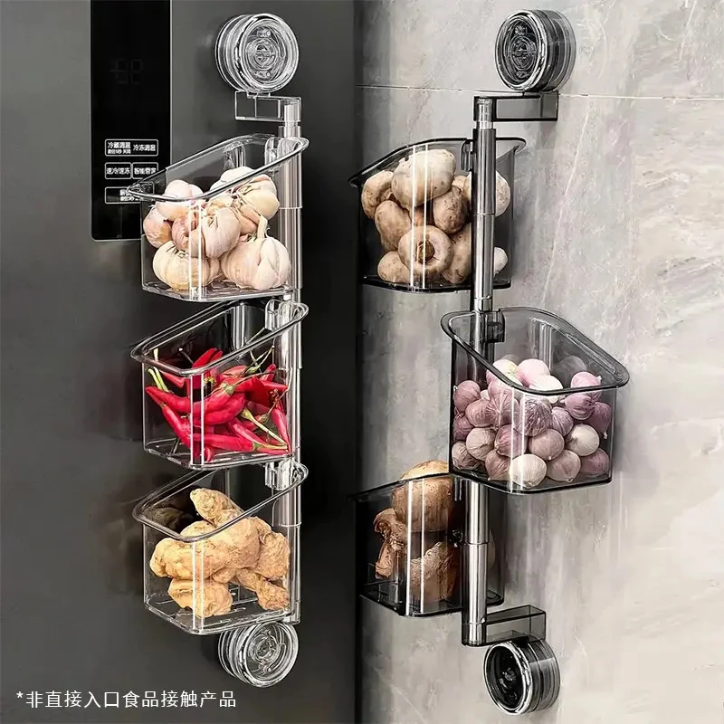 佳美萱旋转多层葱姜蒜收纳盒吸盘置物架壁挂式生姜大蒜收纳神器