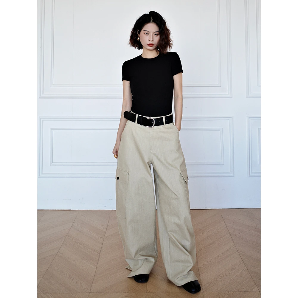 简约大牌设计休闲双线工装香蕉裤女宽松休闲裤（配腰带）58406X#