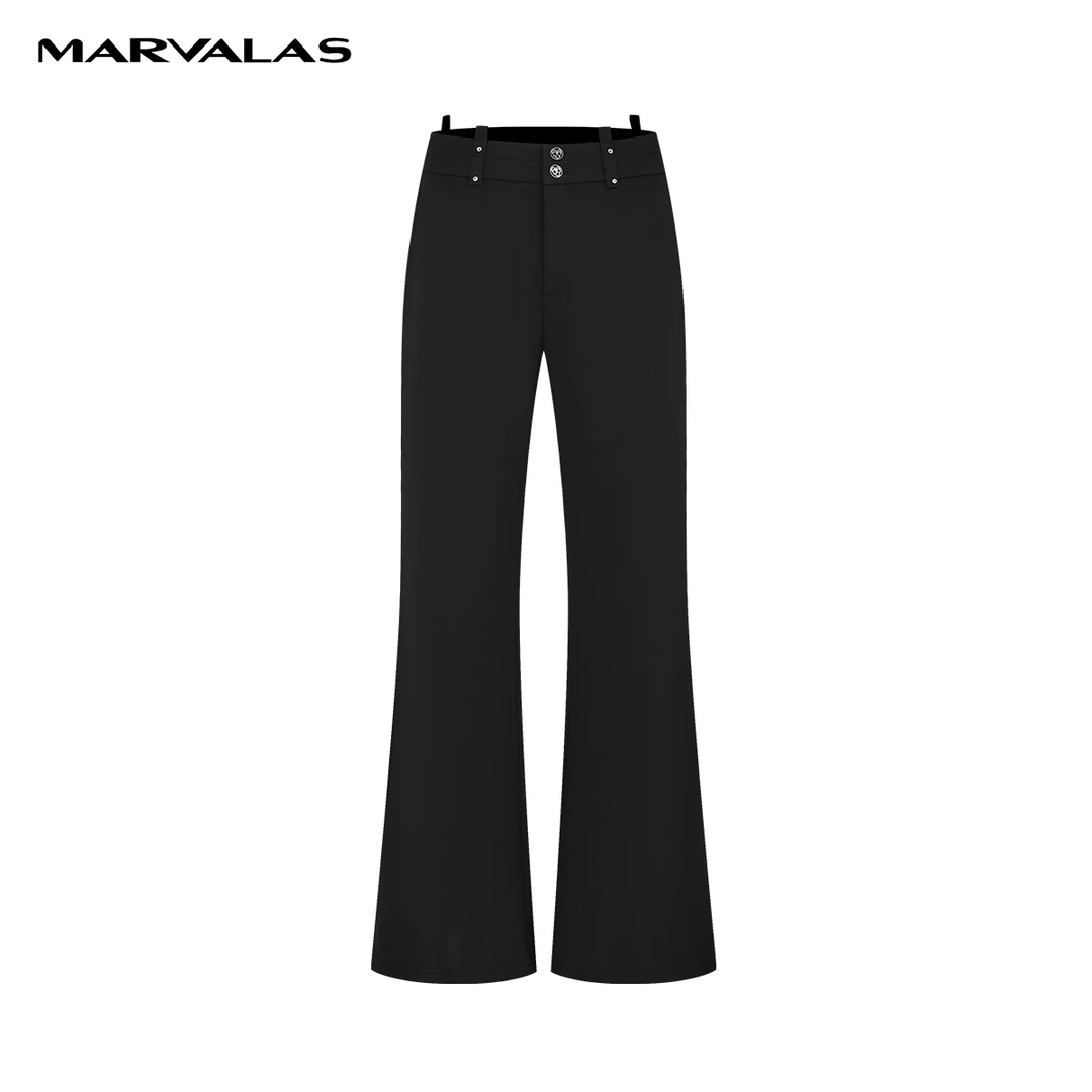 【羊羊专属】曼德诗黑色喇叭裤春高腰简约休闲长裤M102308385