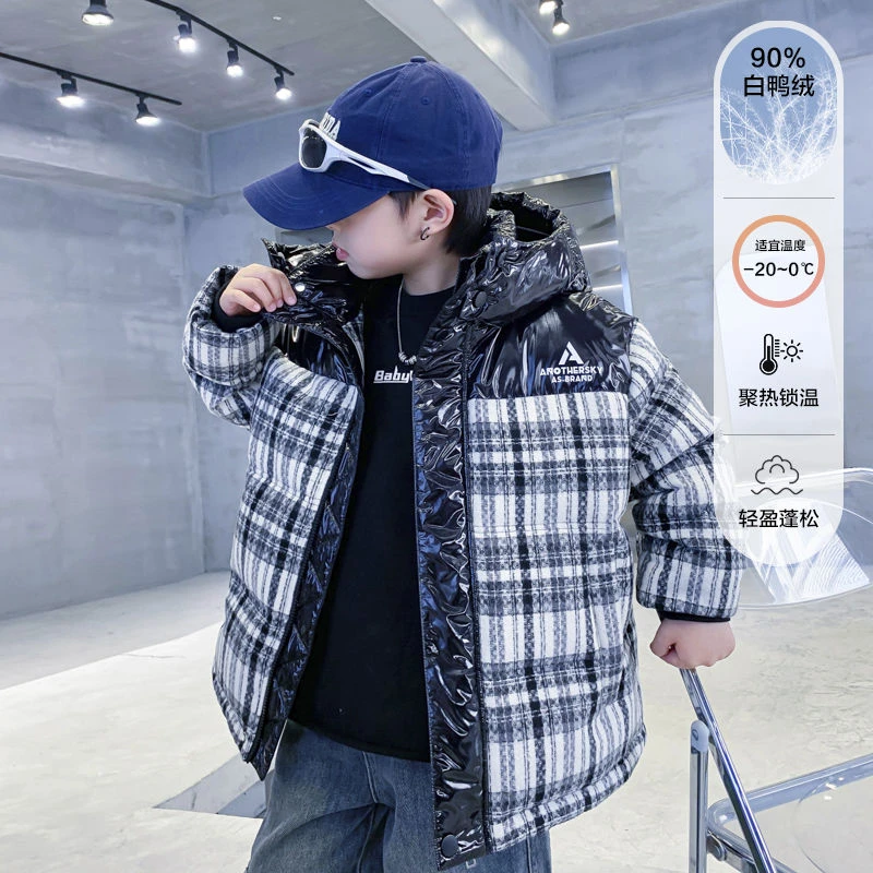 【现货先发】短款格子拼接加厚羽绒服2024款中大儿童K244YRF4895