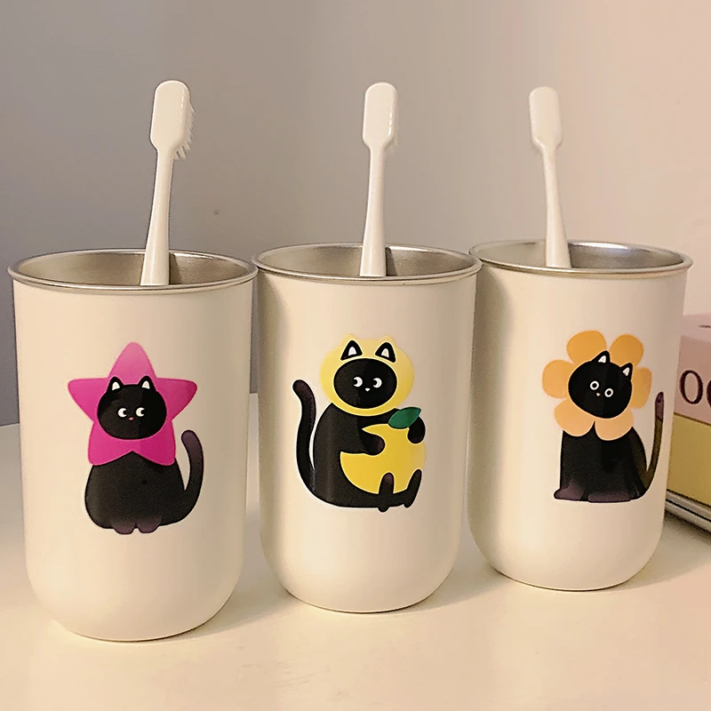 多巴胺可爱小猫卡通儿童家用刷牙304情侣牙刷不锈钢漱口杯洗漱